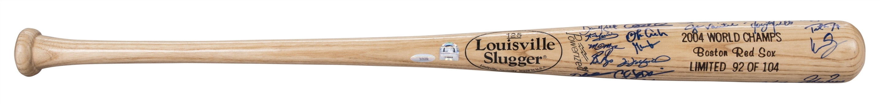2004 Boston Red Sox World Series Team Signed Bat With 21 Signatures Including Martinez, Schilling & Ramirez LE 92/104 (MLB Authenticated)
